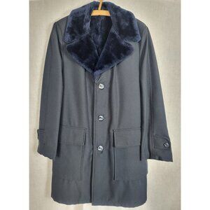 Vintage Men's Lined Trench Navy Coat All Weather Winter Long Warm Coat Sz M?